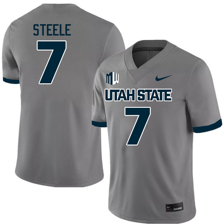 Utah State Aggies #7 Xavion Steele College Football Jerseys Stitched Sale-Grey